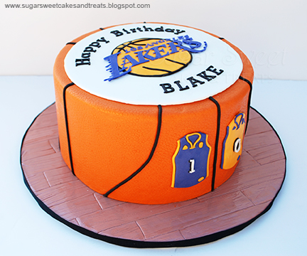 Side view of the Laker's Basketball Birthday Cake.