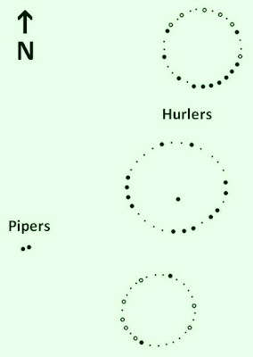 Map or plan of the Hurlers stone circle on Bodmin Moor