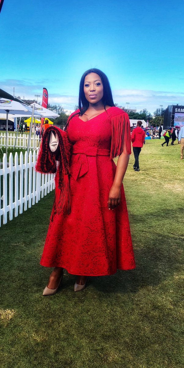 Rami Chuene rocks red dress at Durban July 2018