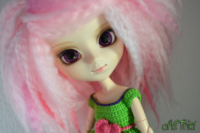 pullip prupate doll yarn wig peluca de lana muñeca de plastico vestido crochet dress ganchillo fur mohair blythe kawaii handame