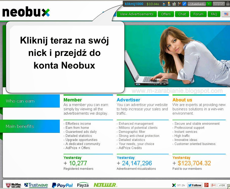 Naciśnij swój nick i wejdź na konto Neobux. Naciśnij swój nick i wejdź na konto Neobux.