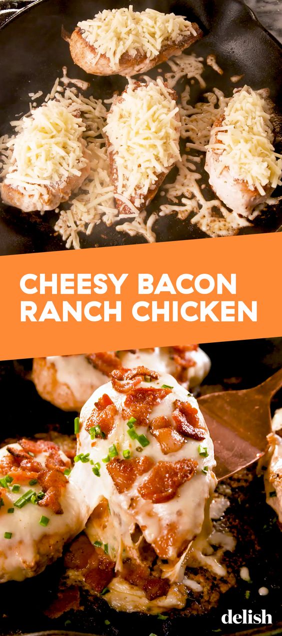 Cheesy Bacon Ranch Chicken is the keto dinner you've been missing. Get the recipe at Delish.com. #recipe #easy #easyrecipes #delish #keto #ketodiet #ketogenic #ketosis #bacon #cheese #ranch #chicken #dinner #dinnerrecipes
