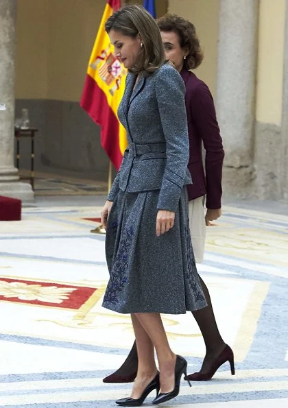 Queen Letizia wore Felipe Varela skirtsuit and Prada shoes at Council of the Royal Board on Disability meeting