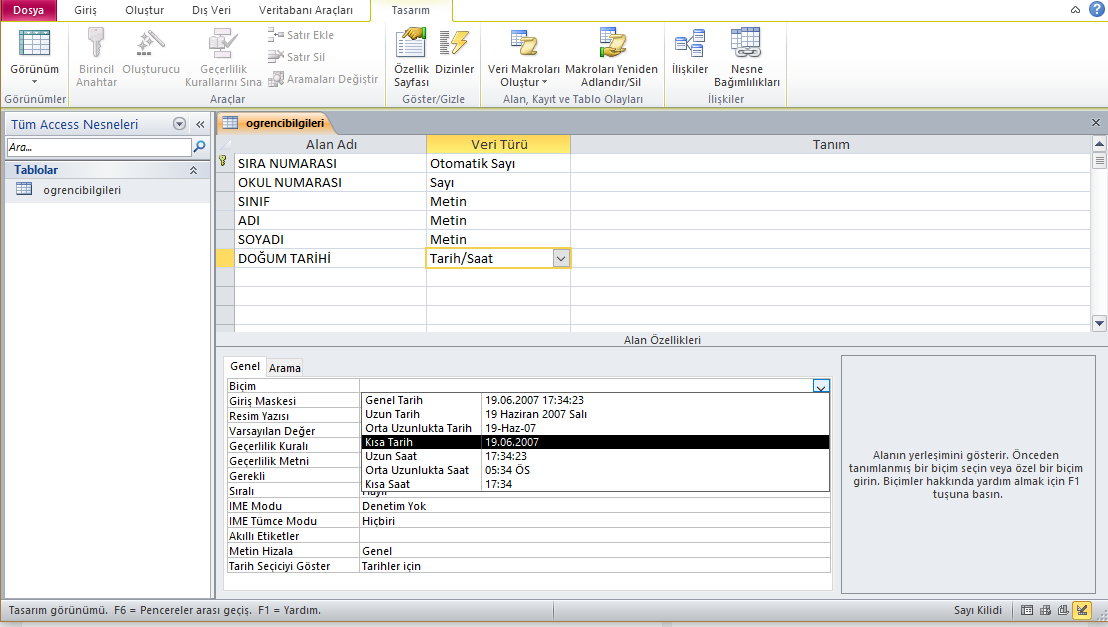 Veritabanı Yönetimi: Veritabanı Örneği