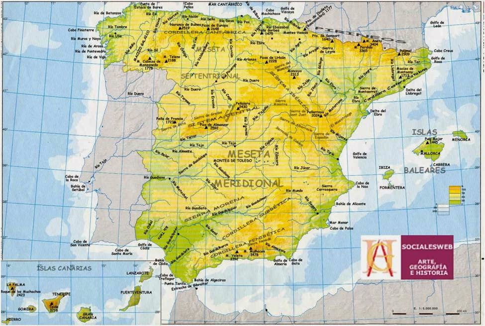 Geografía e Historia 1º ESO : MAPA FÍSICO DE ESPAÑA