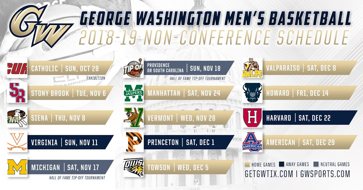 GW Men’s Basketball Announces NonConference Schedule DC Outlook
