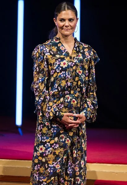 Crown Princess Victoria wore Camilla Thulin floral print dress. Erdem dress at the Grand Hotel in Stockholm