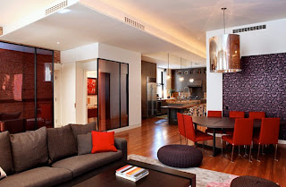 ruang+keluarga+warna+merah+dan+coklat Kombinasi Warna Interior Untuk Rumah Modern