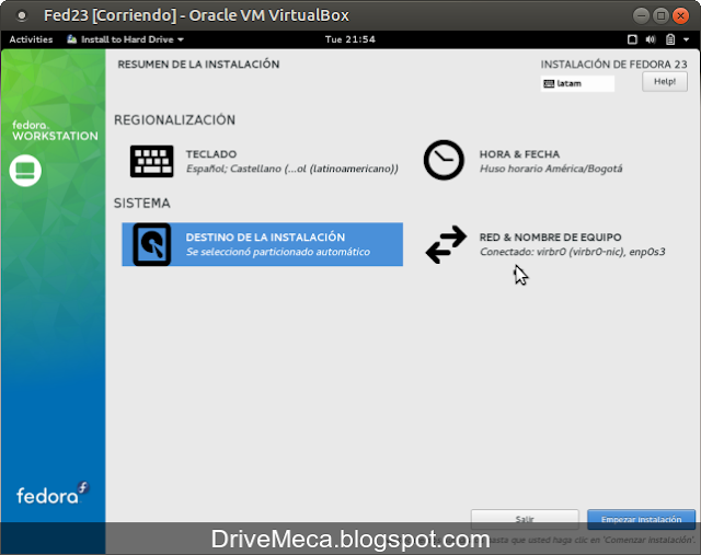 DriveMeca instalando Linux Fedora Workstation 23 paso a paso