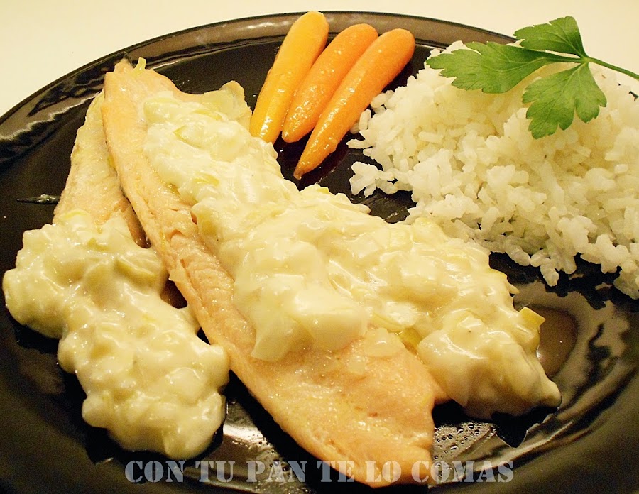 Trucha asalmonada con salsa de puerros