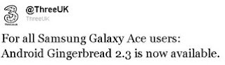 3UK: Samsung Galaxy Ace Gingerbread update