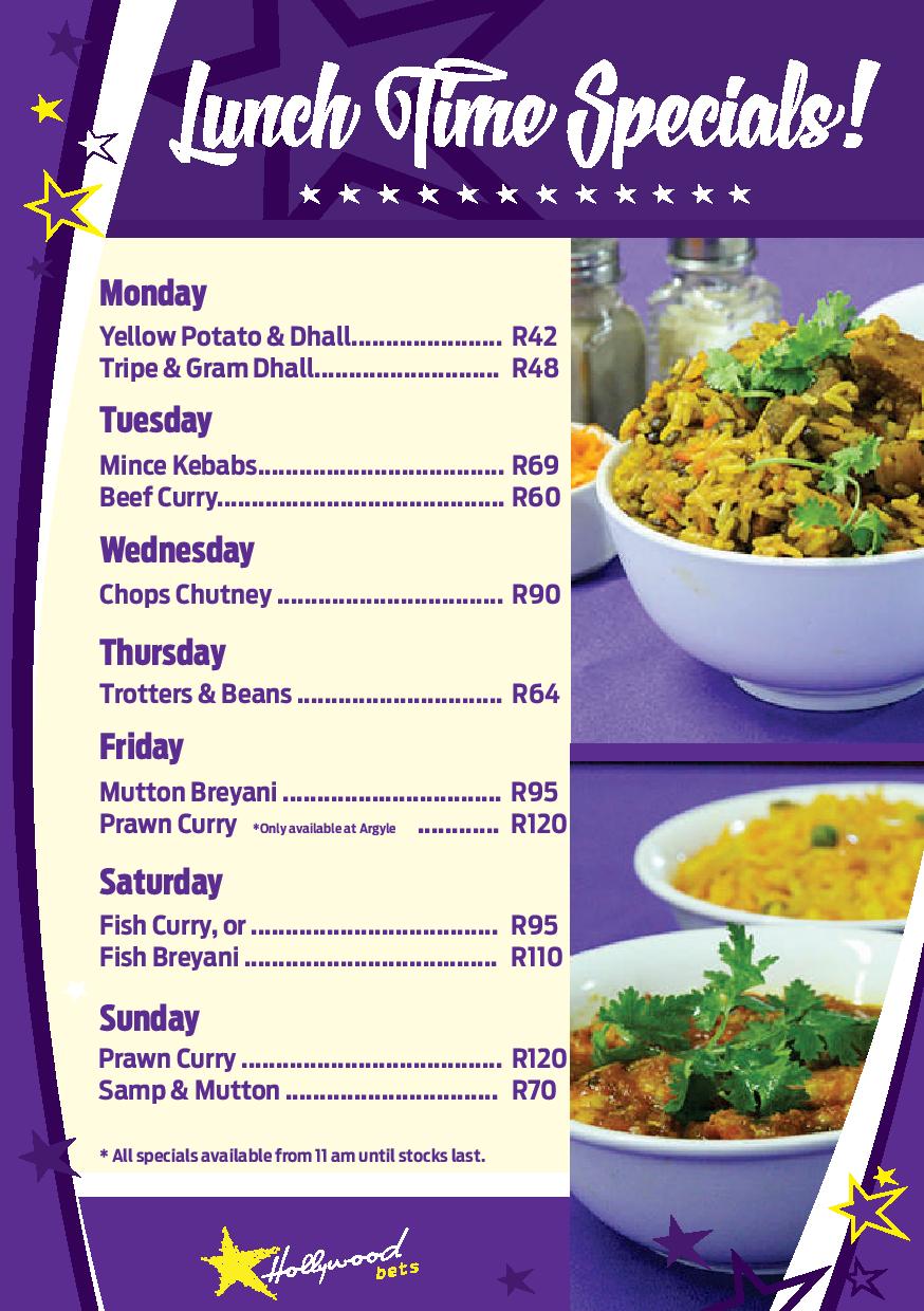 Hollywood Bunny Bar Menu - Lunch Time Specials Hollywood Bunny Bar Menu - Lunch Time Specials - Monday to Sunday