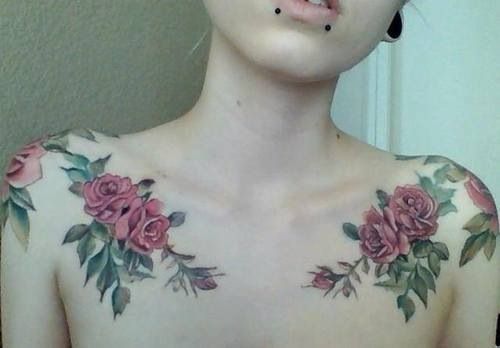 Awesome Flower Collar Bone Tattoos