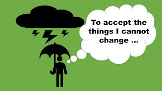 Image of person in rainstorm saying To Accept the Things I Cannot Change