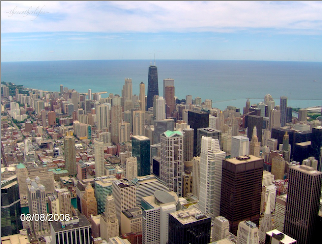 Downtown, Lake Michigan and Earth Curvature as seen from Sears Tower