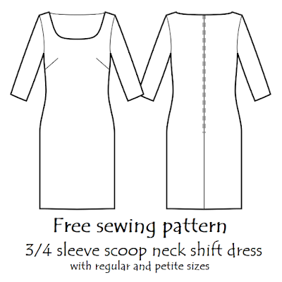 The Little Sewist: 3/4 sleeve scoop neck shift dress pattern