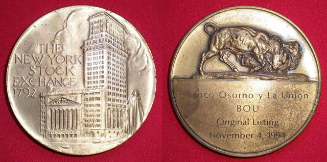Medalla Bolsa New York Banco Osorno
