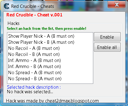 Red Crucible 2 Cheats - Unli Ammo, No Spread, No Recoil & Show Name hack (November 23, 2014)