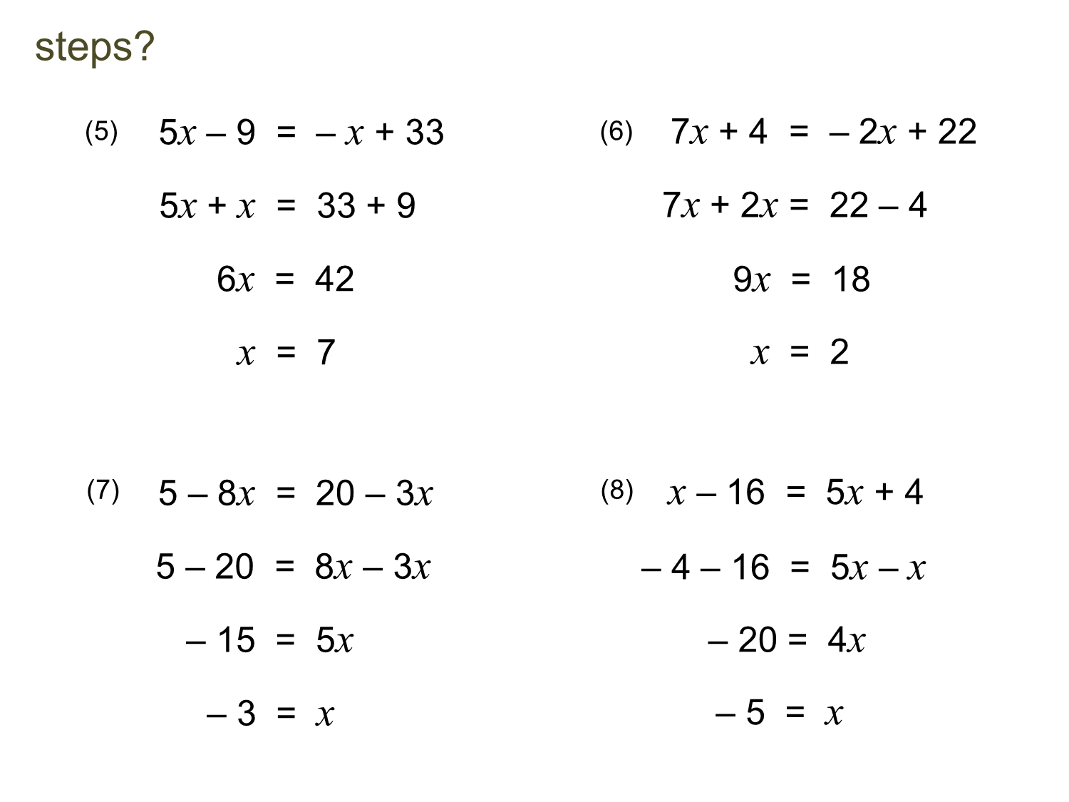 MEDIAN Don Steward mathematics teaching: equations with the as-yet
