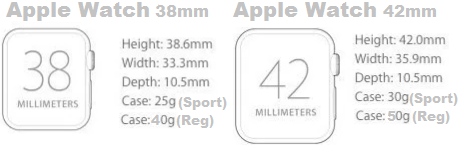 Apple watch 38mm and 42mm size
