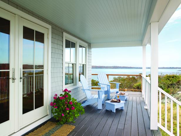 This coastal front porch doesn't need much more than a few lounge chairs and an amazing view