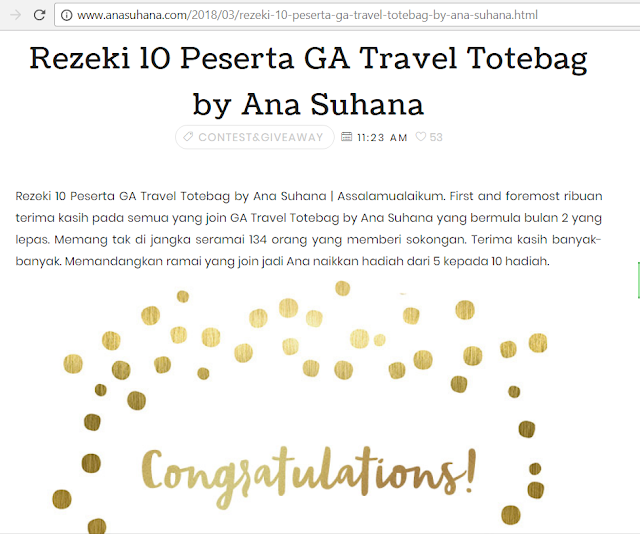 Menang GA Travel Totebag by Ana Suhana