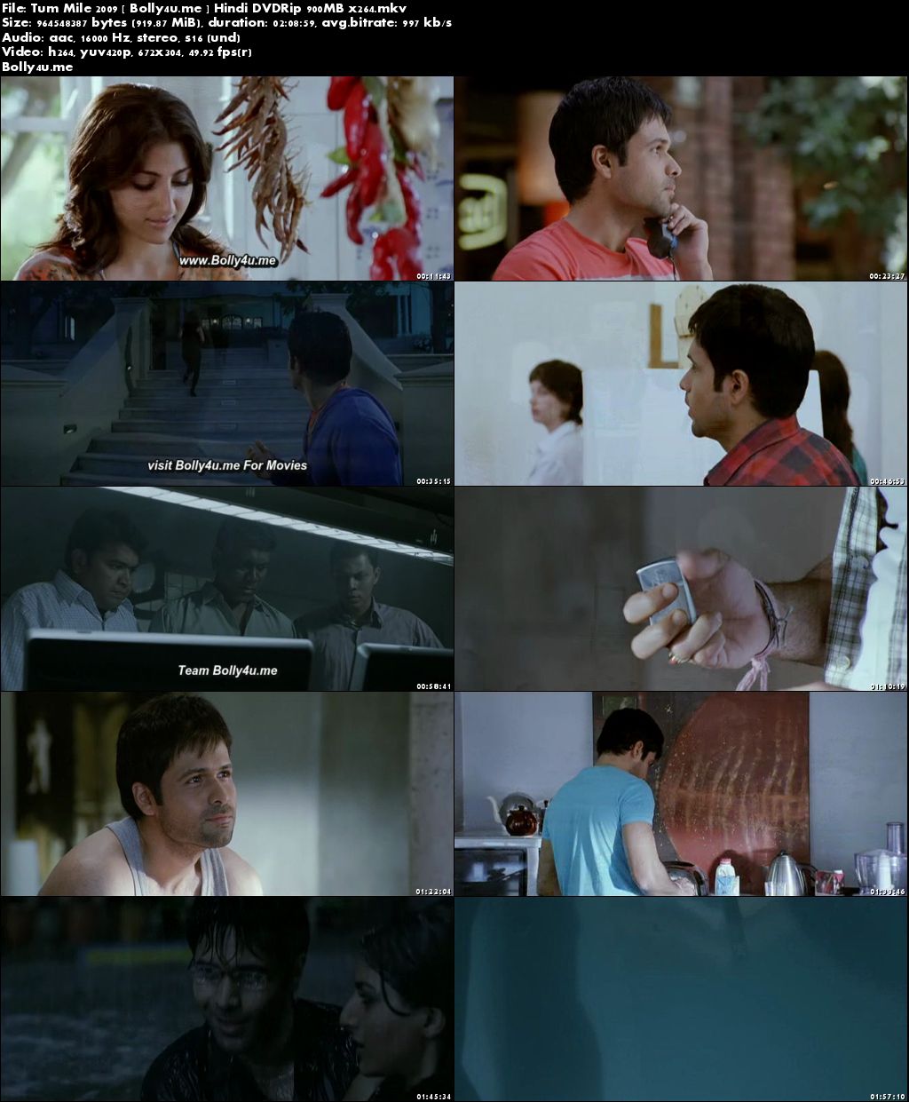 Tum Mile 2009 DVDRip 350Mb Full Hindi Movie Download 480p