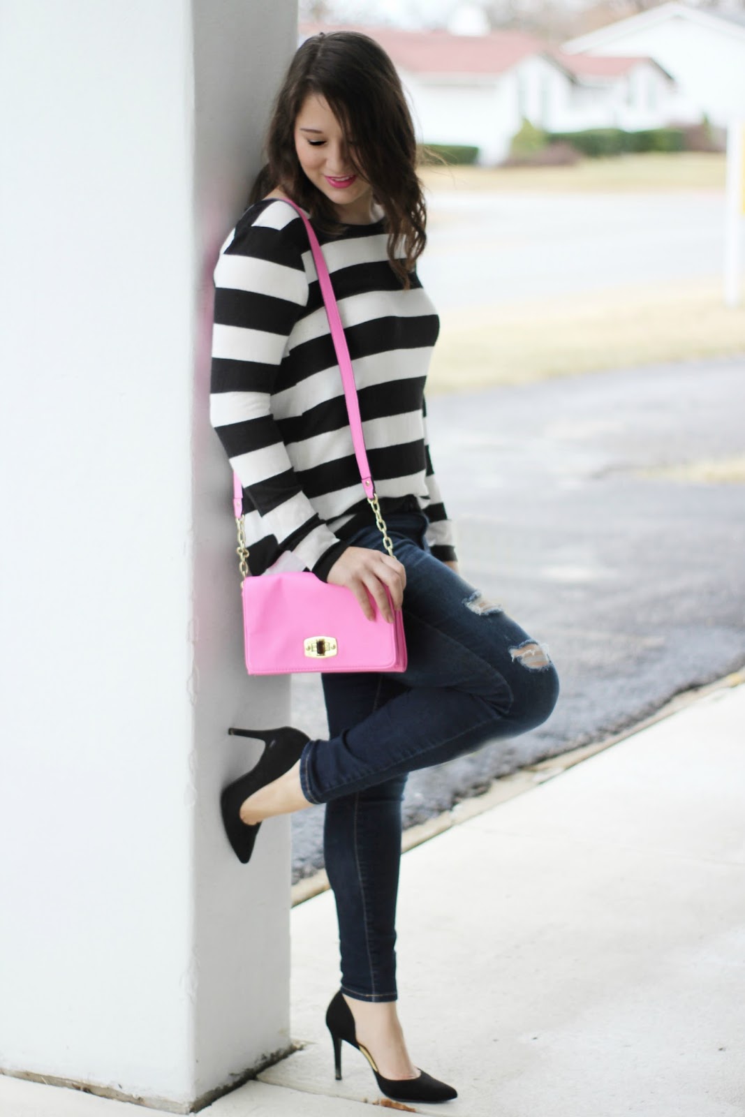 black and white striped sweater outfit