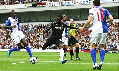 Adebayor scored against Blackburn with his right leg