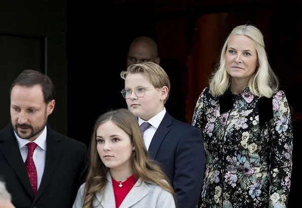 Crown Princess Mette-Marit wore TSH Black Flower Coat. Queen Sonja, Princess Ingrid Alexandra and Prince Sverre Magnus