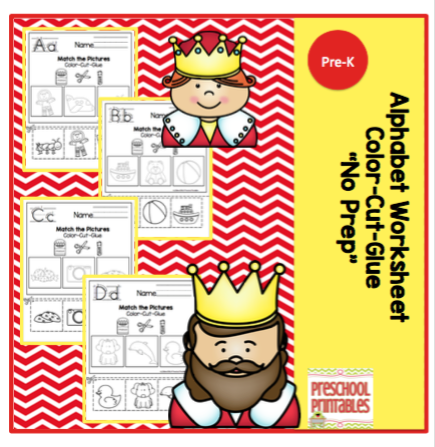 Alphabet Worksheets (Color-Cut-Glue) "No Prep" ~ Preschool Printables