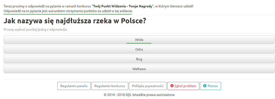 Pytania kontrolne w panelu Opinie