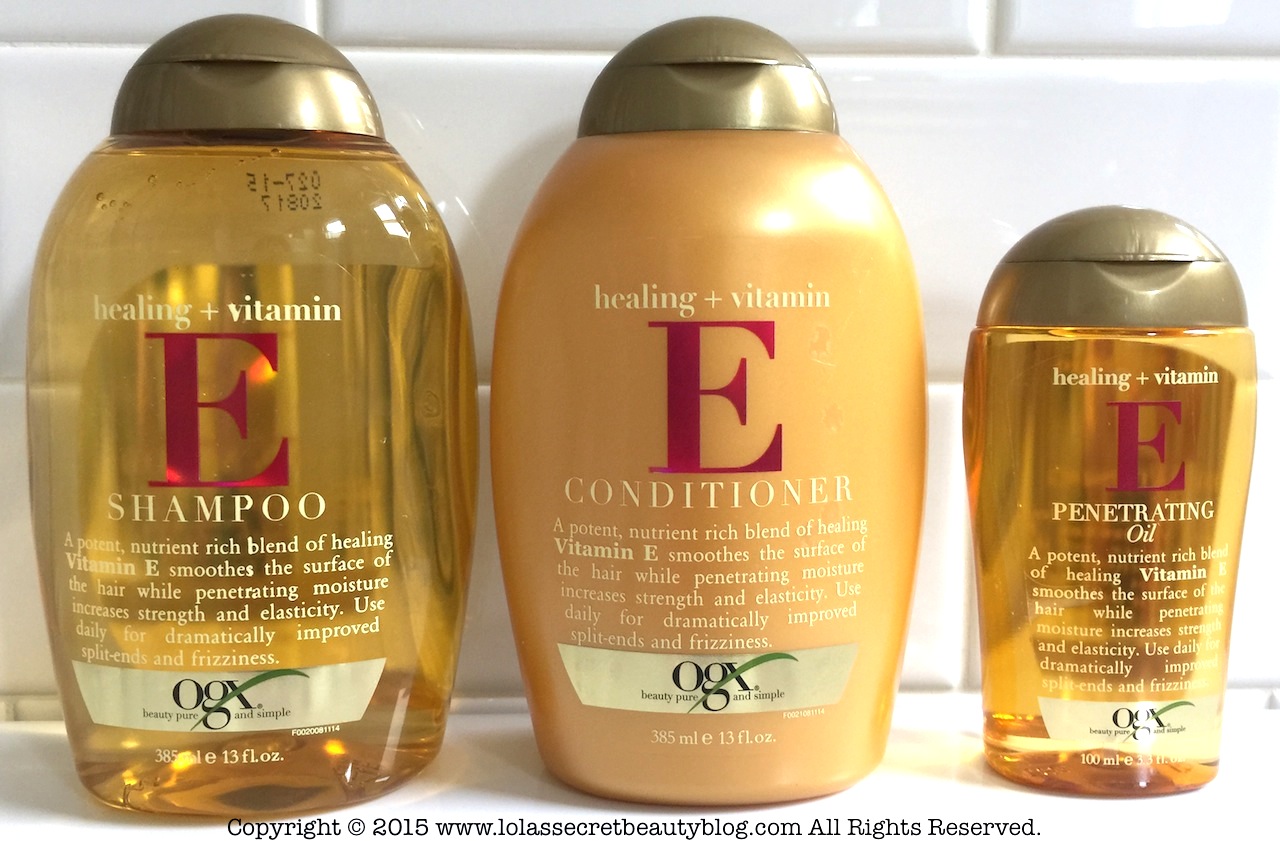 lola's beauty blog: OGX Healing Vitamin E Collection: Shampoo, Conditioner & Penetrating Oil | Review