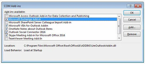 Installed add-ins in Outlook client