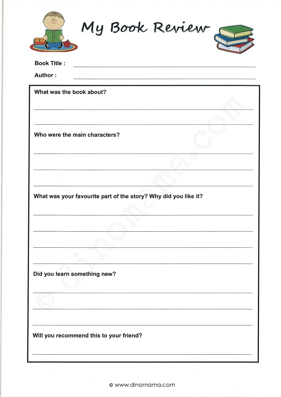 how to write a book review for kids template for thank