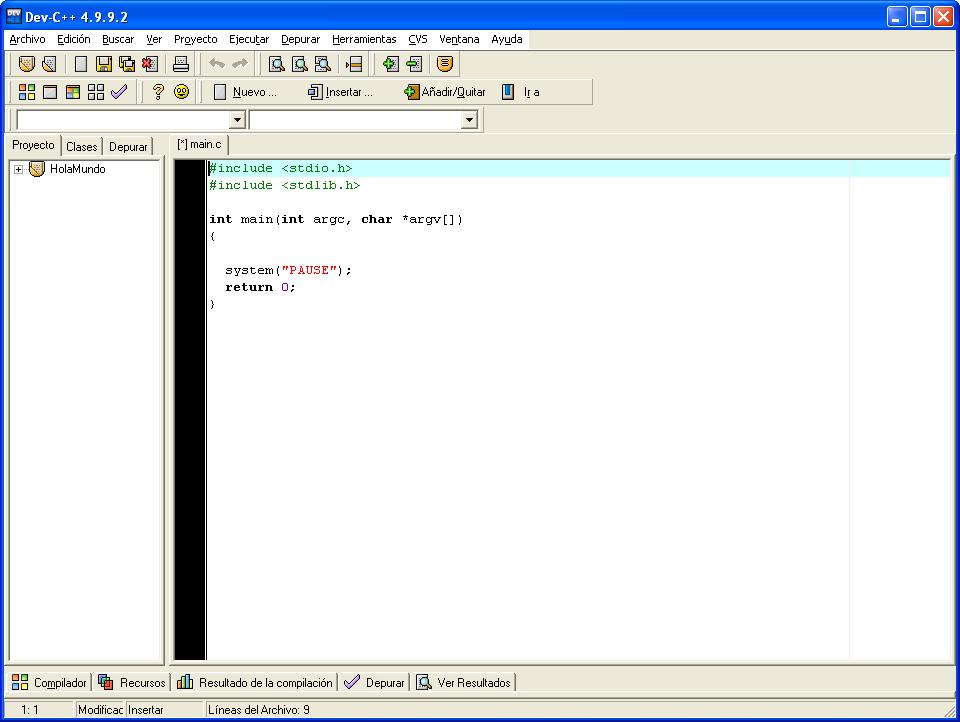 Codigo Hola Mundo Dev C++