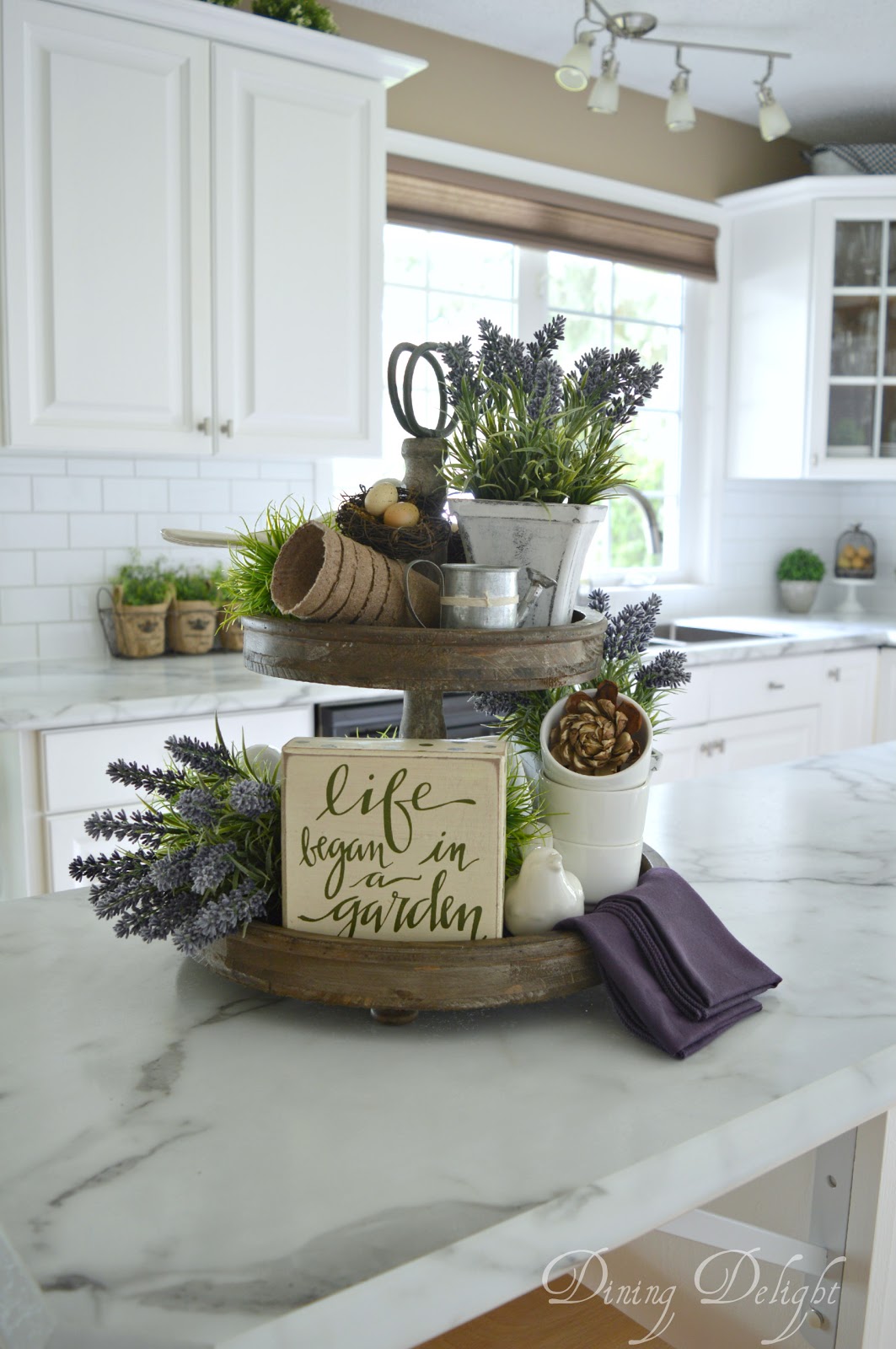 How to Decorate a 3 Tier Tray  Farmhouse kitchen decor, Kitchen stand,  Rustic kitchen decor