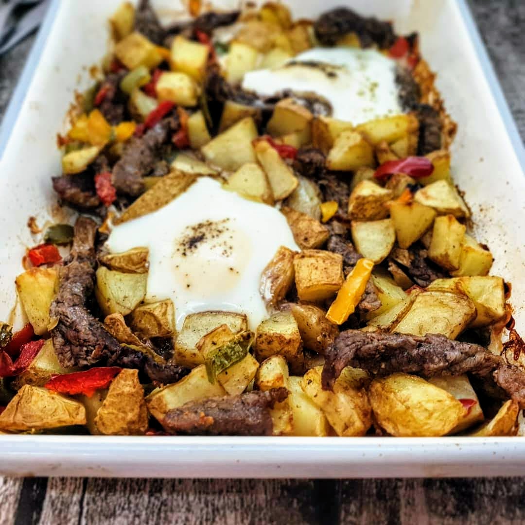 Steak & Eggs Breakfast Tray Bake Recipe Sugar Pink Food Healthy