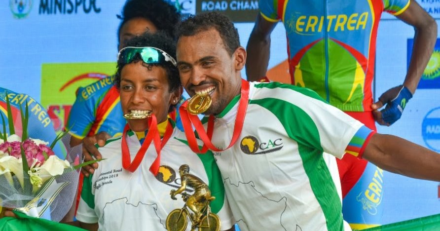 Eritrea's Mekseb Debesay and his sister Mosana Debesay win the Elite