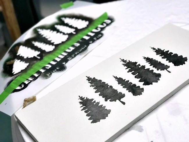 Shades of Grey Christmas Trees painting using blacks