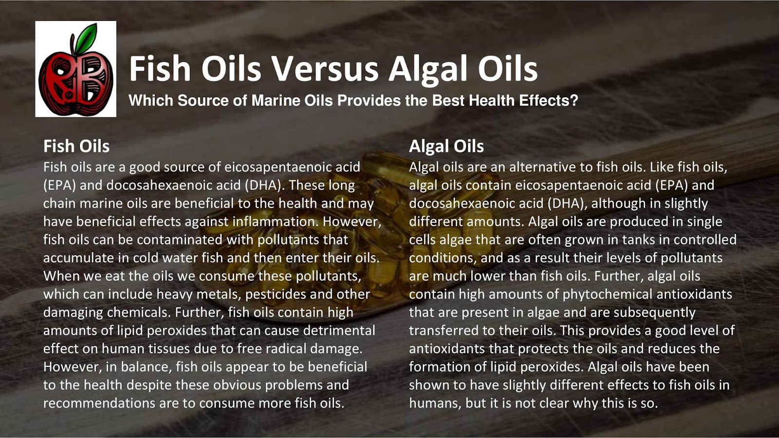 Fish Oils Versus Algal Oils