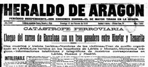 Noticia del chocque de trenes en Heraldo Aragón