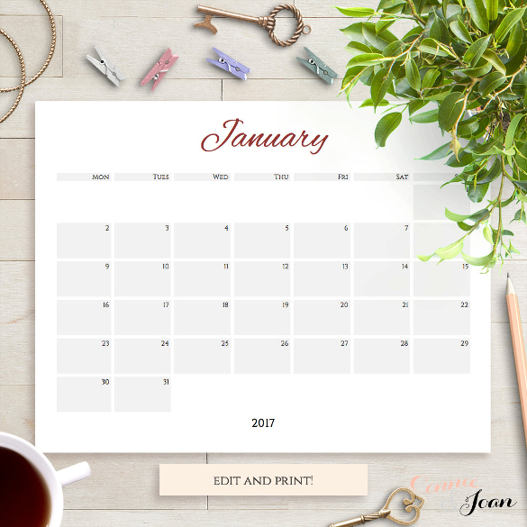 2017 calendar download word