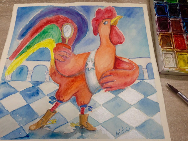 #AideLL #watercolor #redrooster #redcock #childrensillustrations #art #watercolourpainting