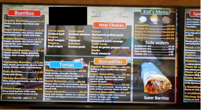 Mexican restaurant digital menu with different fonts, colors, and images.