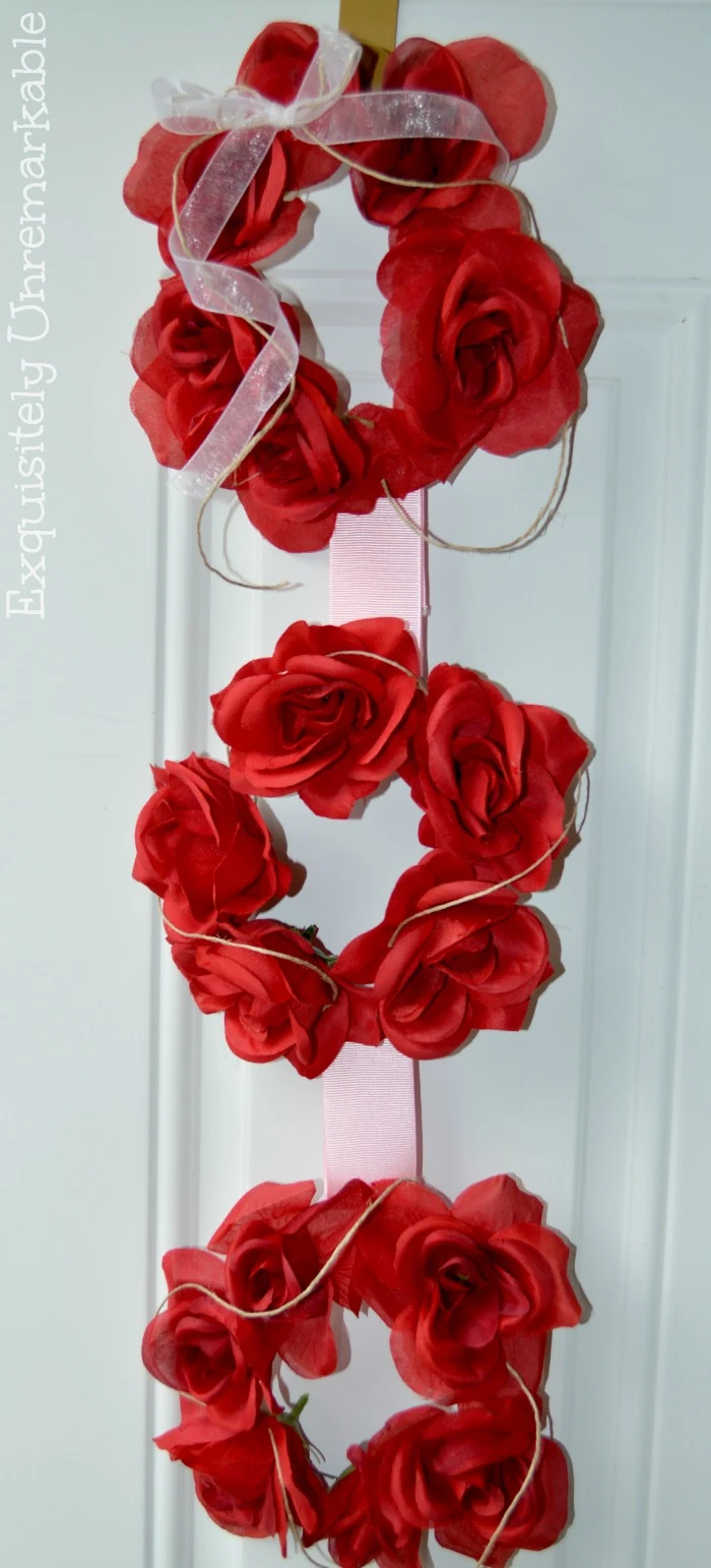 Red Floral Valentine Triple wreath on front door