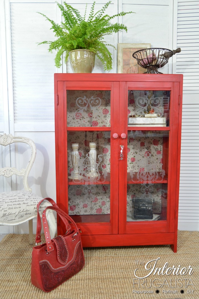Antique Oak Bookcase Painted Red