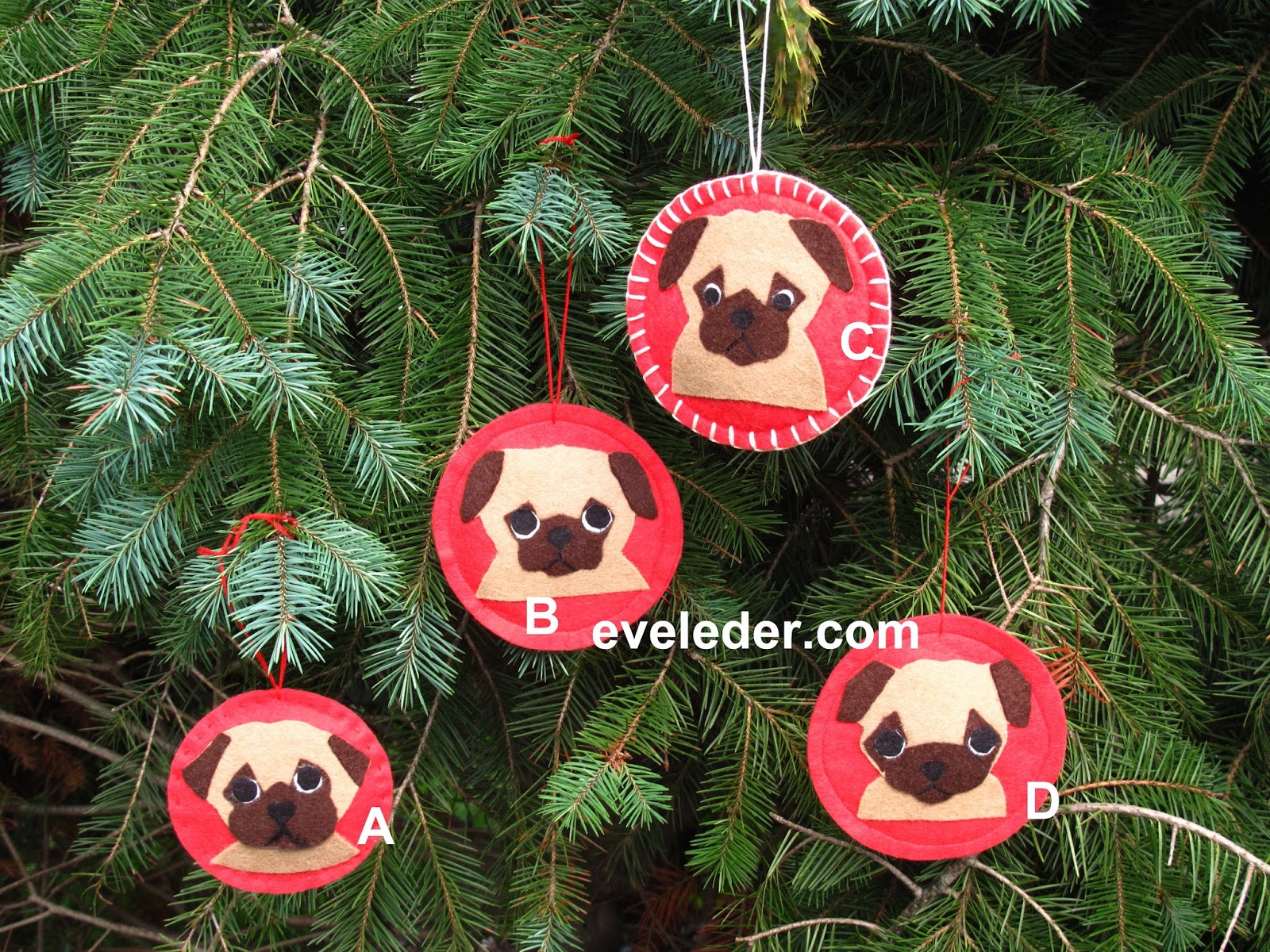 Pug Puppy Christmas Ornaments
