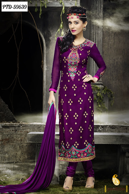 Bollywood Actress Celebrity Amrita Rao Purple Santoon Straight Designer Dresses Online Shopping with Discount