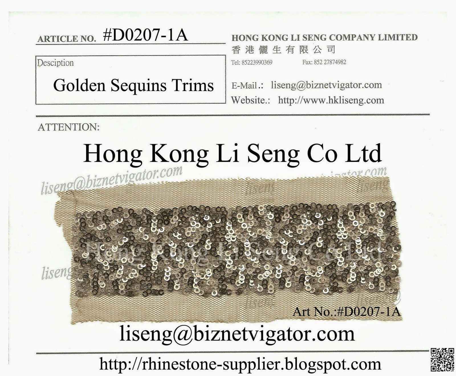Golden Sequins Trims Manufacturer - Hong Kong Li Seng Co Ltd